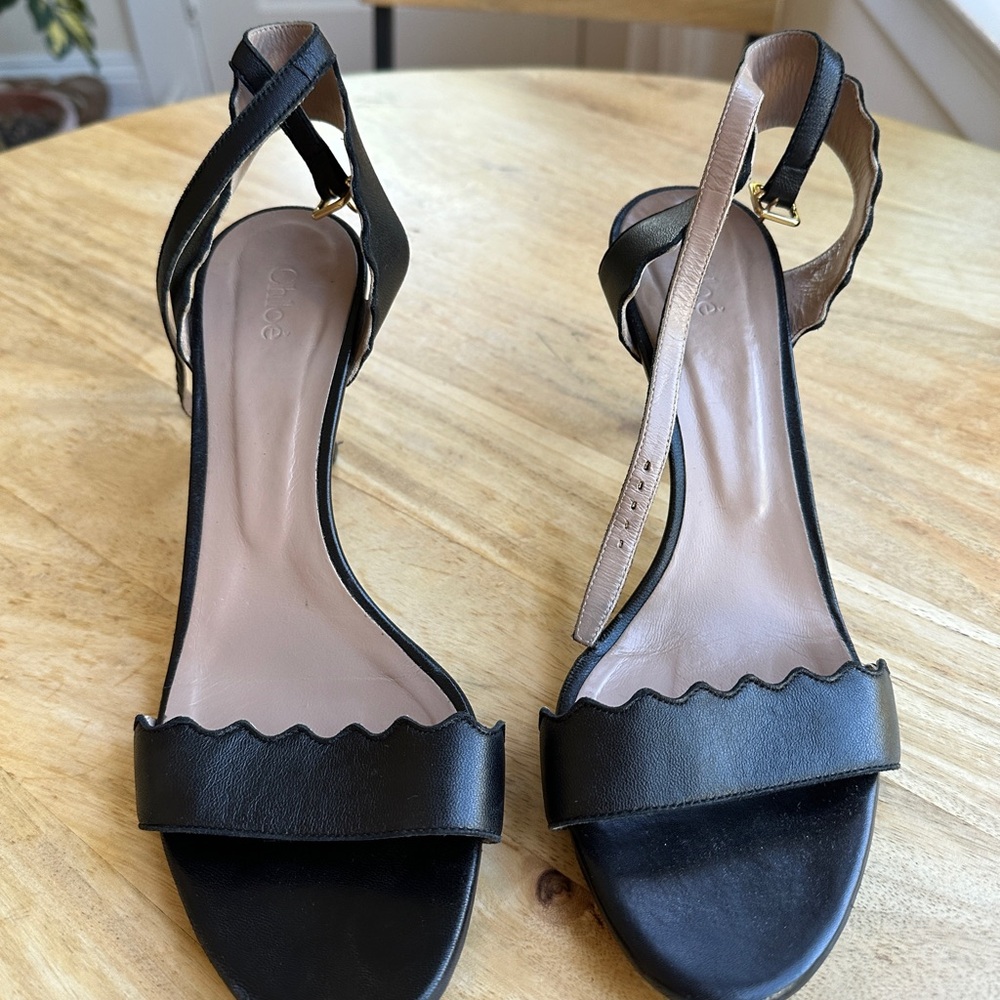 Chloe Black Cream Heels with Scalloped Edge